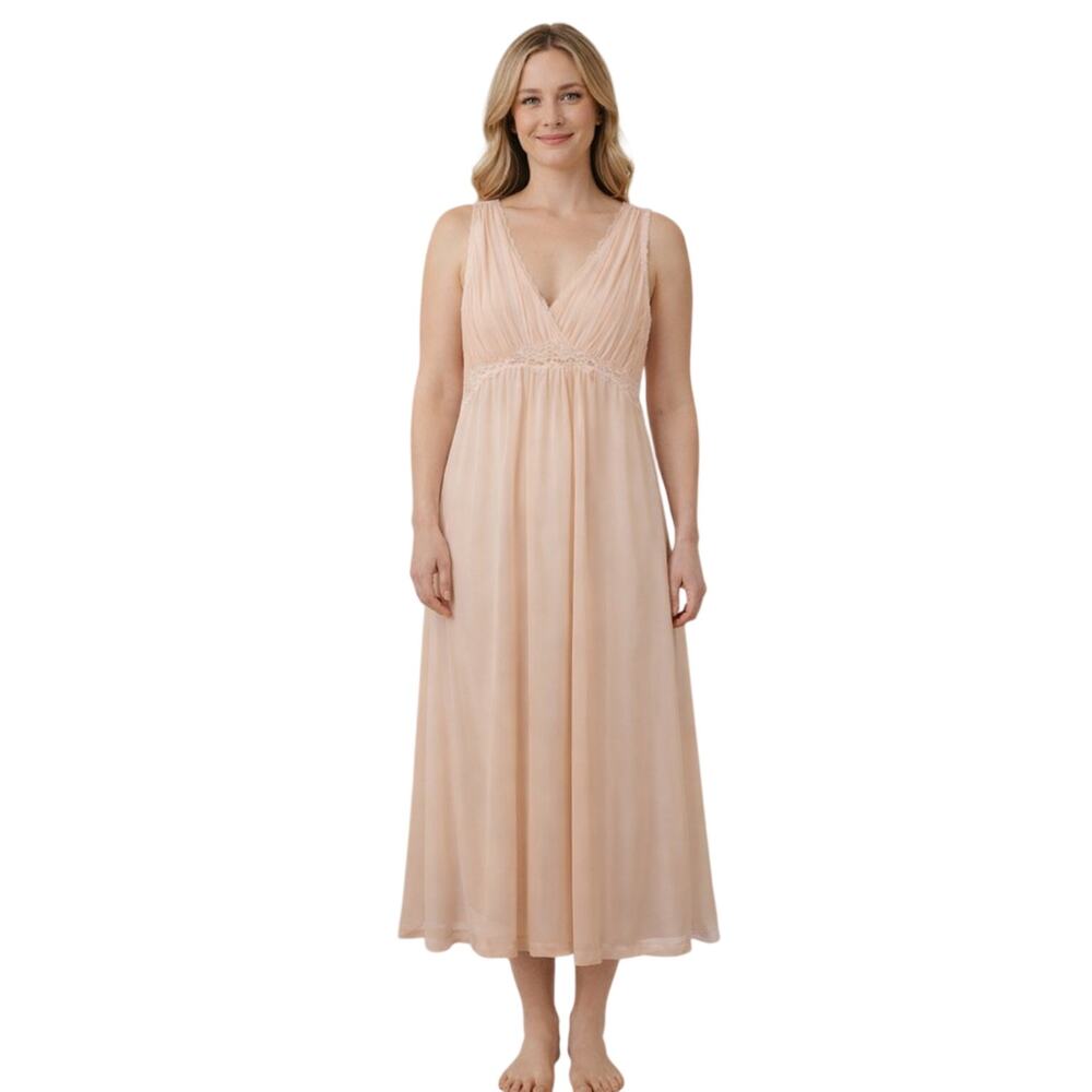 Miss Elaine Vintage Peach Nylon Nightgown Goddess Pleated Medium